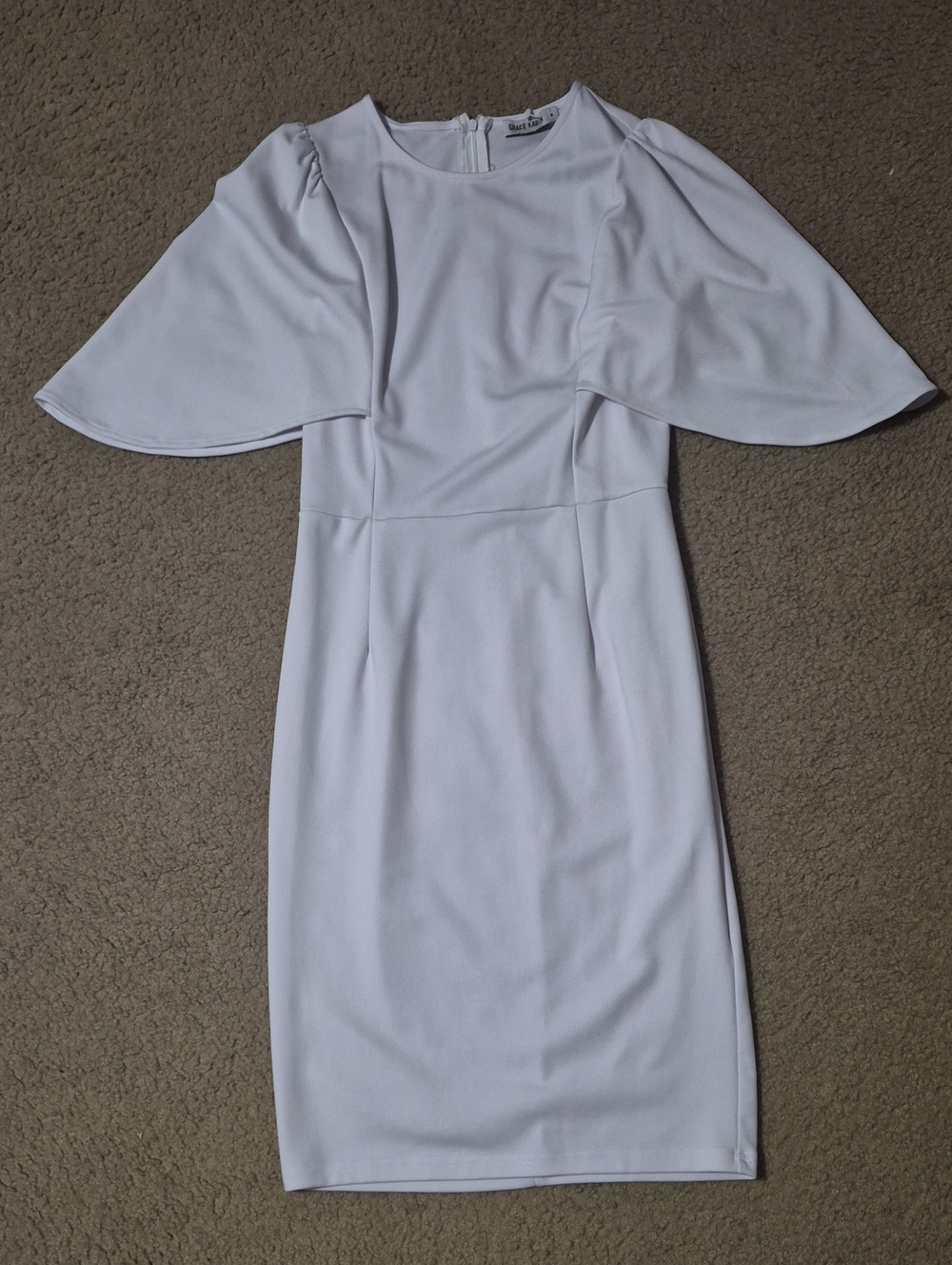 Grace Karin White Midi Dress with Flutter Sleeves